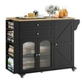 thumbnail image 4 of Homfa 43.3" Portable Kitchen Island Cart with Drop Leaf, 3-Doors 2-Drawers Wood Rolling Storage Cart with Spice Rack and Lockable Wheels, Black, 4 of 8