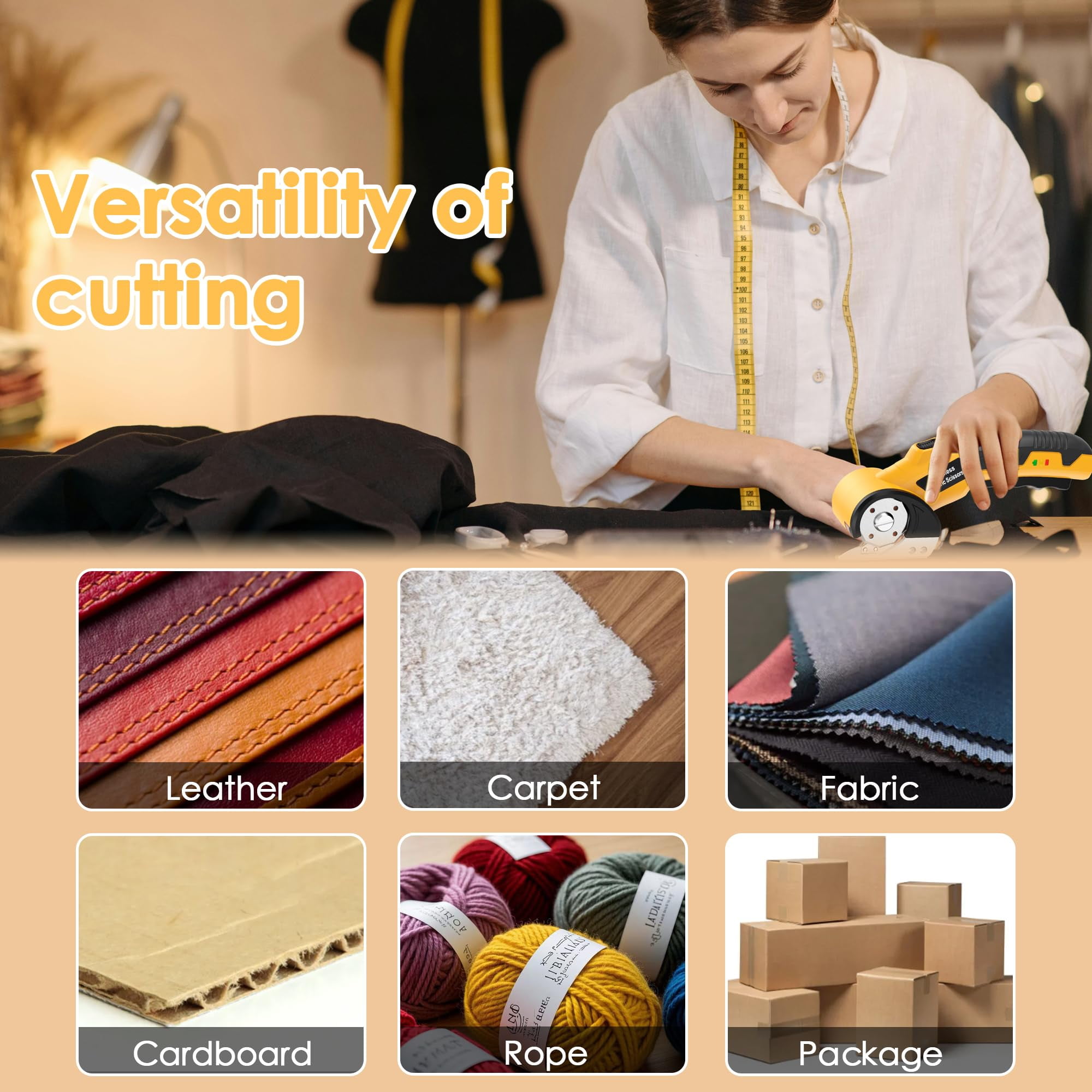 Electric Scissors, Cardboard Cutter with Safety Lock, LED Light, 220RPM Rotary Cutter for Cardboard, Fabric, Box, Leather