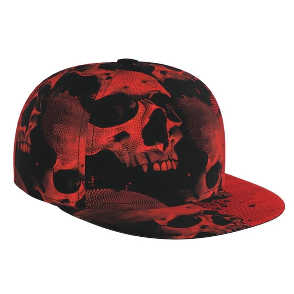 Hirioo Red And Black Abstract Skull for Baseball Cap Men Cap Flat Brim for Men Women Teens Adjustable Baseball Cap