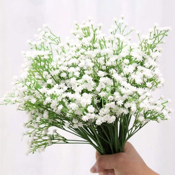 (Blanc) 10 bouquets de fleurs artificis décoratives de gypsophile en fausse soie pour les bouquets de mariée, les fêtes de mariage, les librairies, les cafés, la décoration DIY.