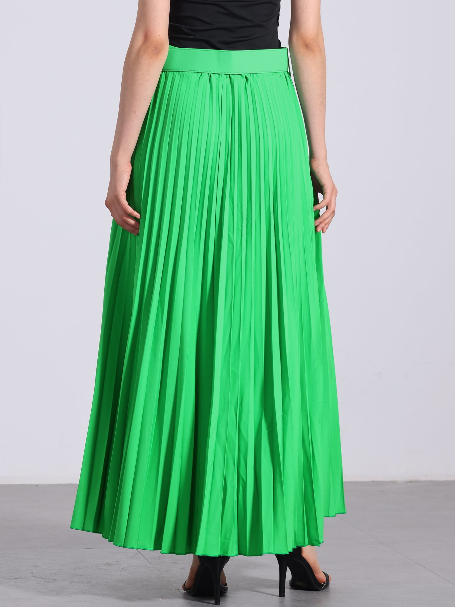 DARING DIVA Women's Elegnat Elastic High Waist Flowy A-Line Maxi Skirt 2XL Green