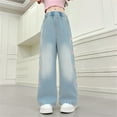 thumbnail image 2 of EnJoCho Girls Bow Straight Leg Jeans Baggy 𝖸𝟤𝖪 Elastic High Waist Denim Pants Streetwear Wide Casual Loose Trousers Pockets Kids Boys and Girls Bow Denim Pants, 2 of 9