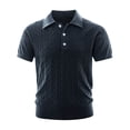 thumbnail image 2 of Daiosportswear Men'S Vintage Cable Knit Polo Relaxed Stretchy Soft Textured Shirt Short Sleeve Casual Summer Tee Navy L(L), 2 of 8