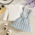 thumbnail image 5 of Toddler Kids Baby Girl Fall Winter Clothes Ruffle Long Sleeve Ribbed T Shirt Top Suspender Skirts 2Pcs Outfits 18-24 Months Light Blue, 5 of 8