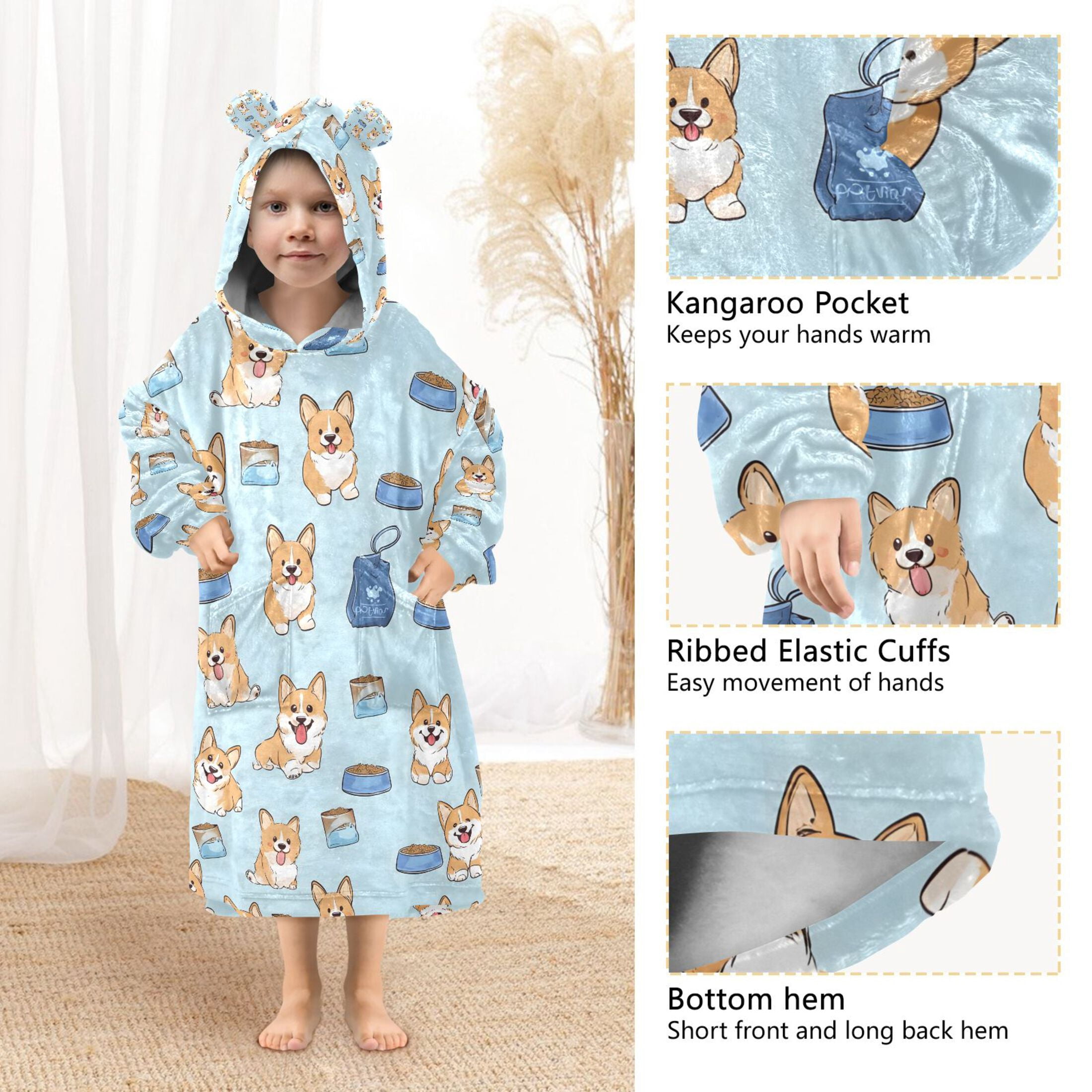 joogoo Wearable Blanket Hoodie for Cute Puppy Dogs Oversized Sherpa Hooded 3-14 YR M