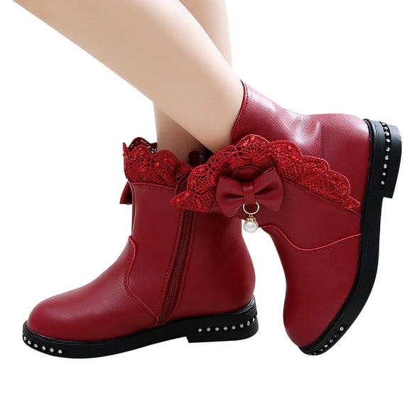 LSLJS Chaussures de Performance Noires d'Étudiants de Collège Automne Princesse Semelle Souple, Girl'S Cheville Boots sur l'Autorisation