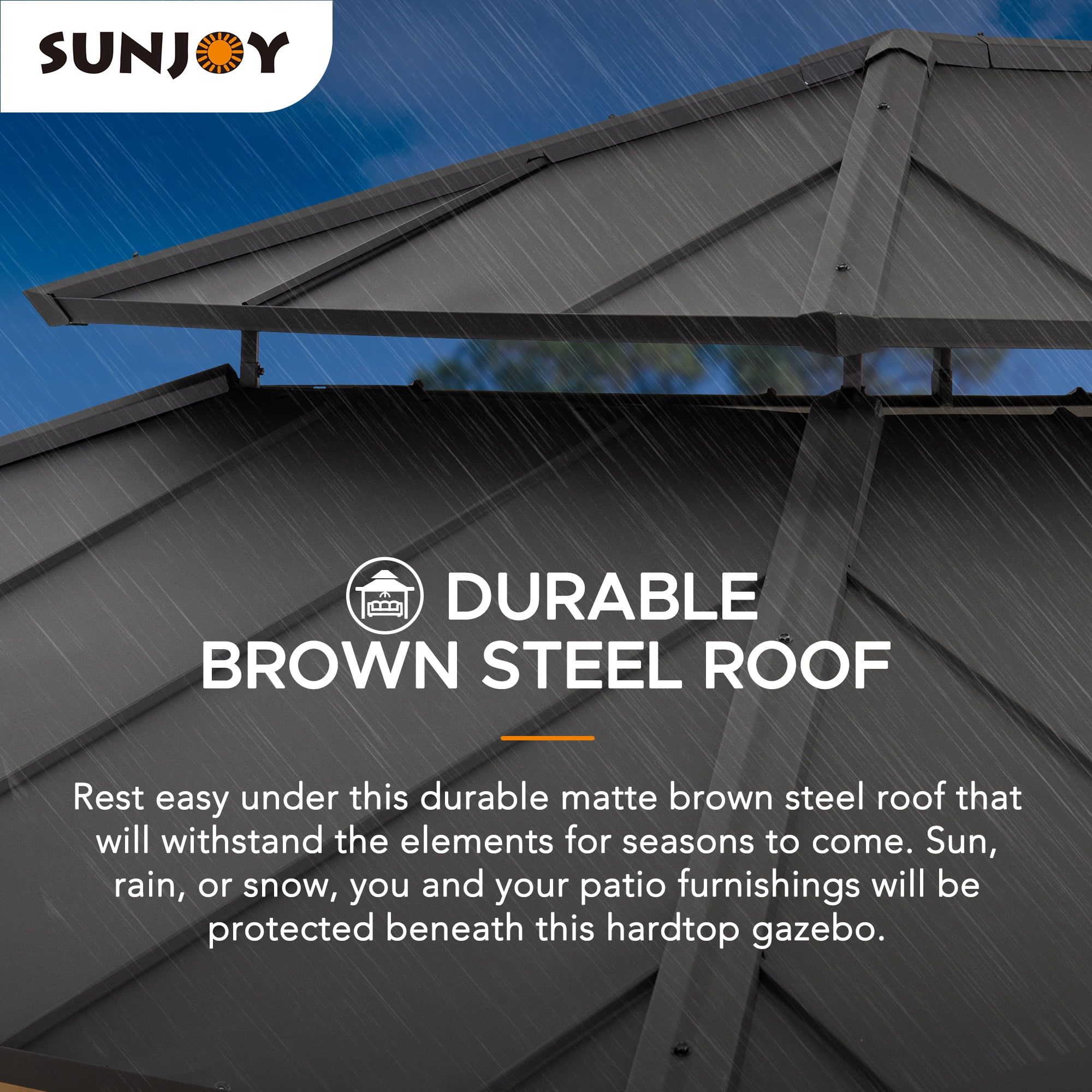 Sunjoy 12x16 ft. Wood Gazebo, Outdoor Patio Steel Hardtop Gazebo, Cedar Framed Wooden Gazebo with 2-tier Metal Roof, Suitable for Patios, Lawn, and Backyard, Dark Brown