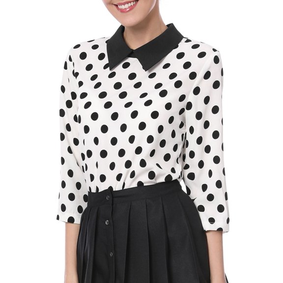 Unique Bargains Women's Blouses 3/4 Sleeves Solid Office Work Tops M White