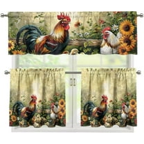 Sunflower Rooster 3-Piece Tier Curtains 24 Inches Long Country Kitchen Curtains Set Tab Top for Small Window Bathroom Farmhouse 54" x 18"