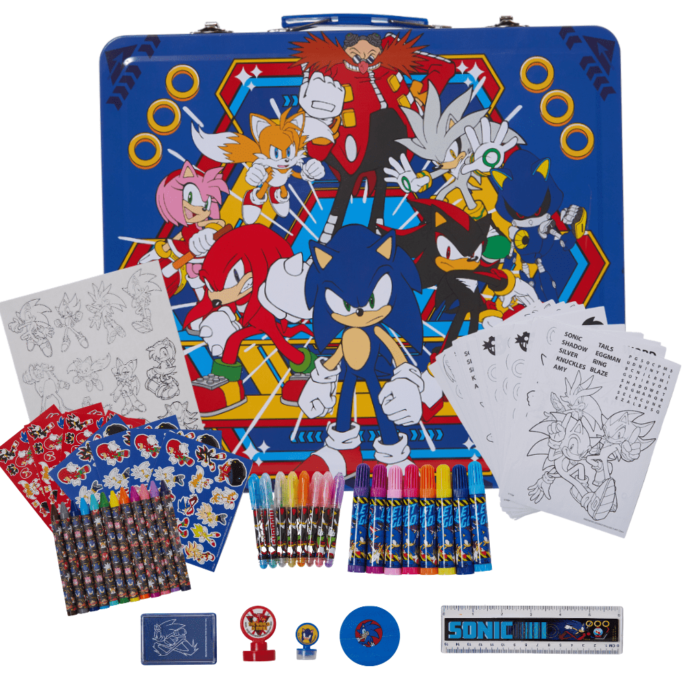 Sonic the Hedgehog Kids Art Kit with Carrying Tin Gel Pens Markers