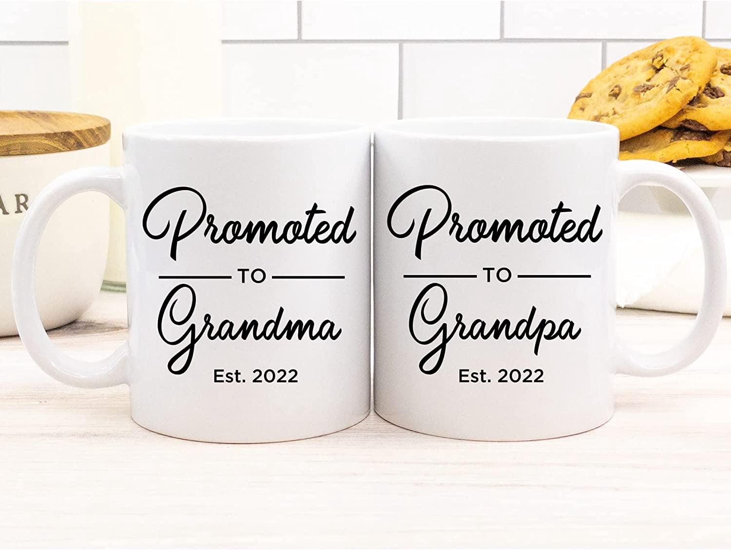 Grandparents Pregnancy Reveal Coffee Mugs, Baby Announcement Mug Set, Promoted to Grandma & Grandpa Cups, Future Grandfather Custom Year Gift Ideas, Grandmom to Be Gifts