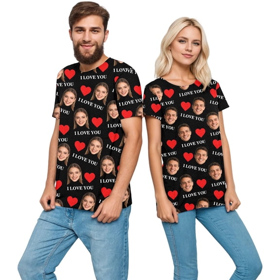 Matching Outfits for Couples Valentine'S Day Graphic Color Blocked Round Neck Printed Short Sleeve Womens Autumn and Winter Clothes,Black,S