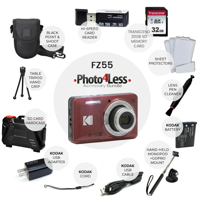 Kodak PIXPRO FZ55 Digital Camera (Red) + Accessories 