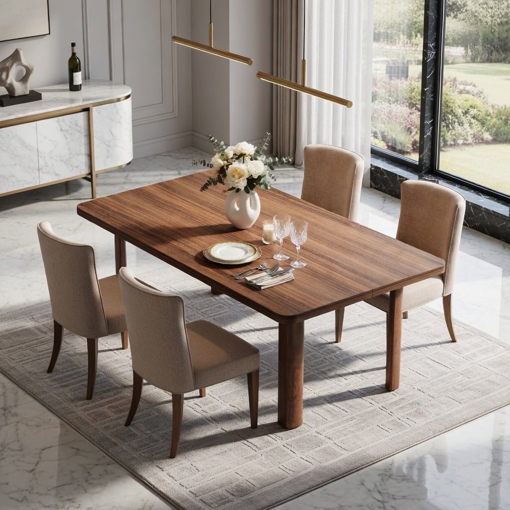 Hommoo 63 Inch Rustic Farmhouse Dining Table for 4-6 People, Solid Wood Legs, MDF Top, Versatile Kitchen & Home Office Table, Brown