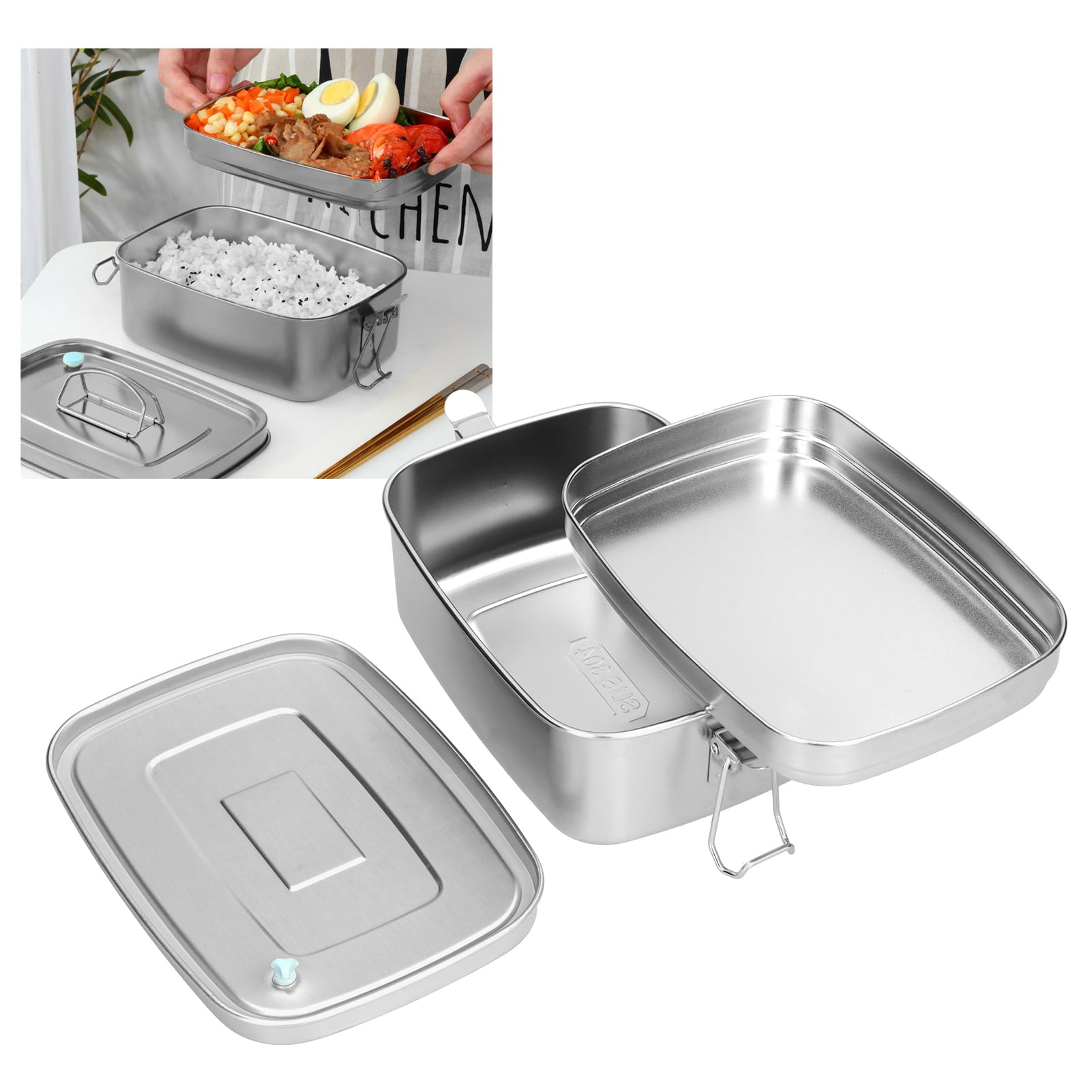 Portable Divided Stainless Steel 2 Compartments bento lunch box with Lock Clips Design, Metal Lunch Box Containers,Dishwasher Safe Leak Proof for Home Office[Silver]