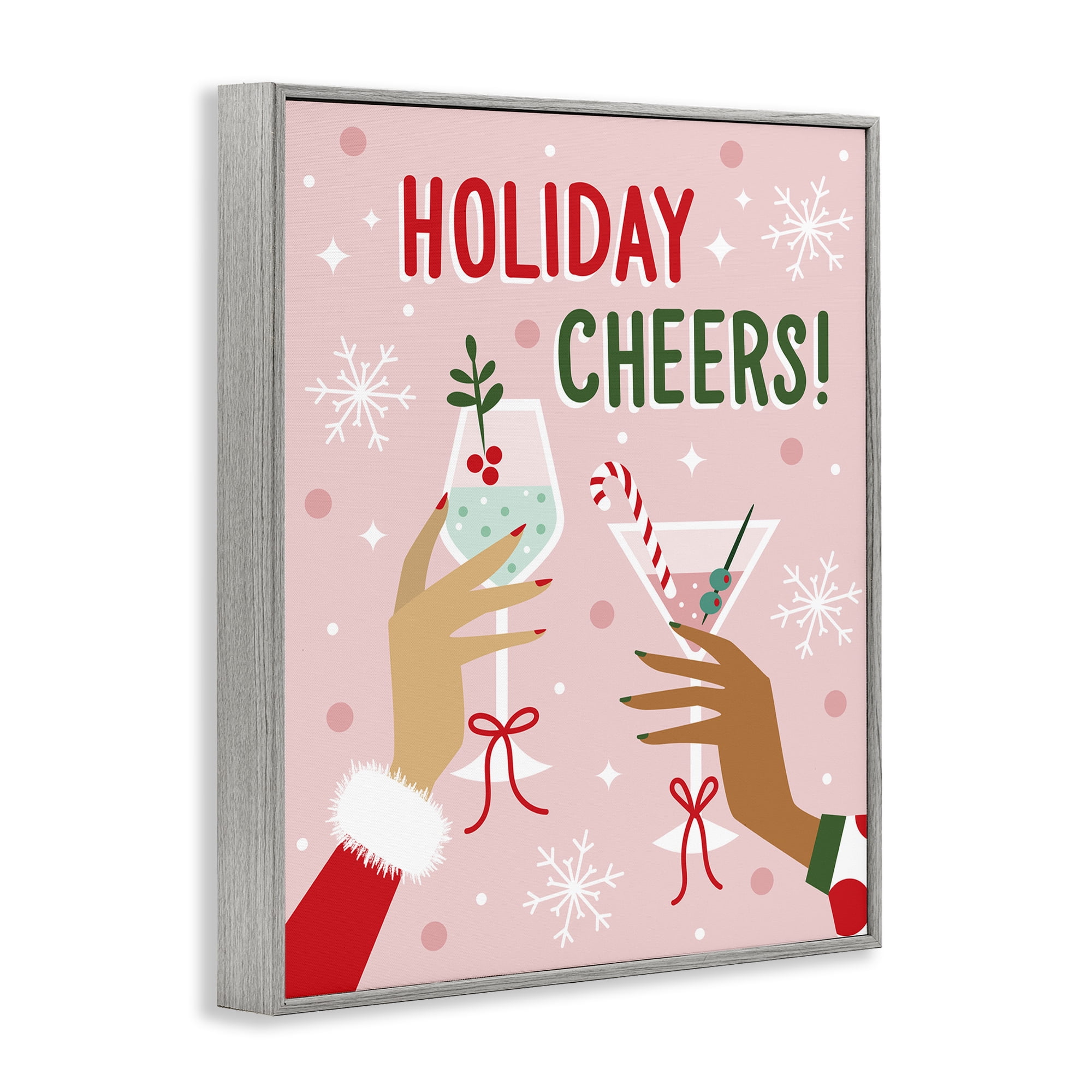 Stupell Industries Holiday Cheers with Cocktails Holiday Painting Gray Framed Art Print Wall Art, 16 x 20