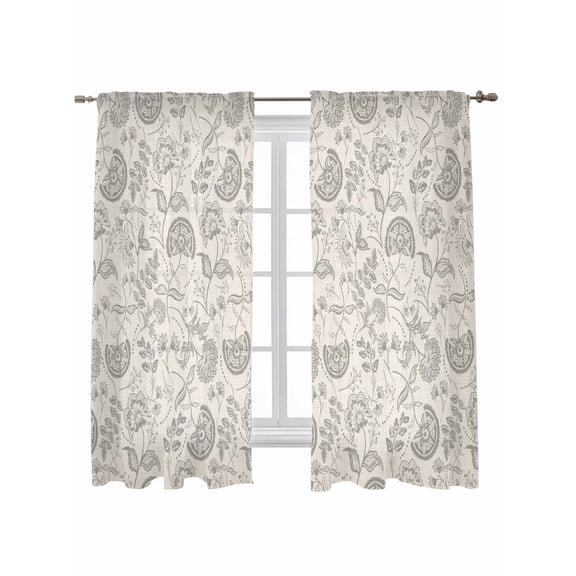 Gray Paisley Floral Curtains 63 Inch Length, Sheer Curtains for Bedroom Living Room Window Farmhouse Spring Summer Flowers Rod Pocket Voile Drapes Kitchen Curtains Small Half Window 42"x63" 2 Panels