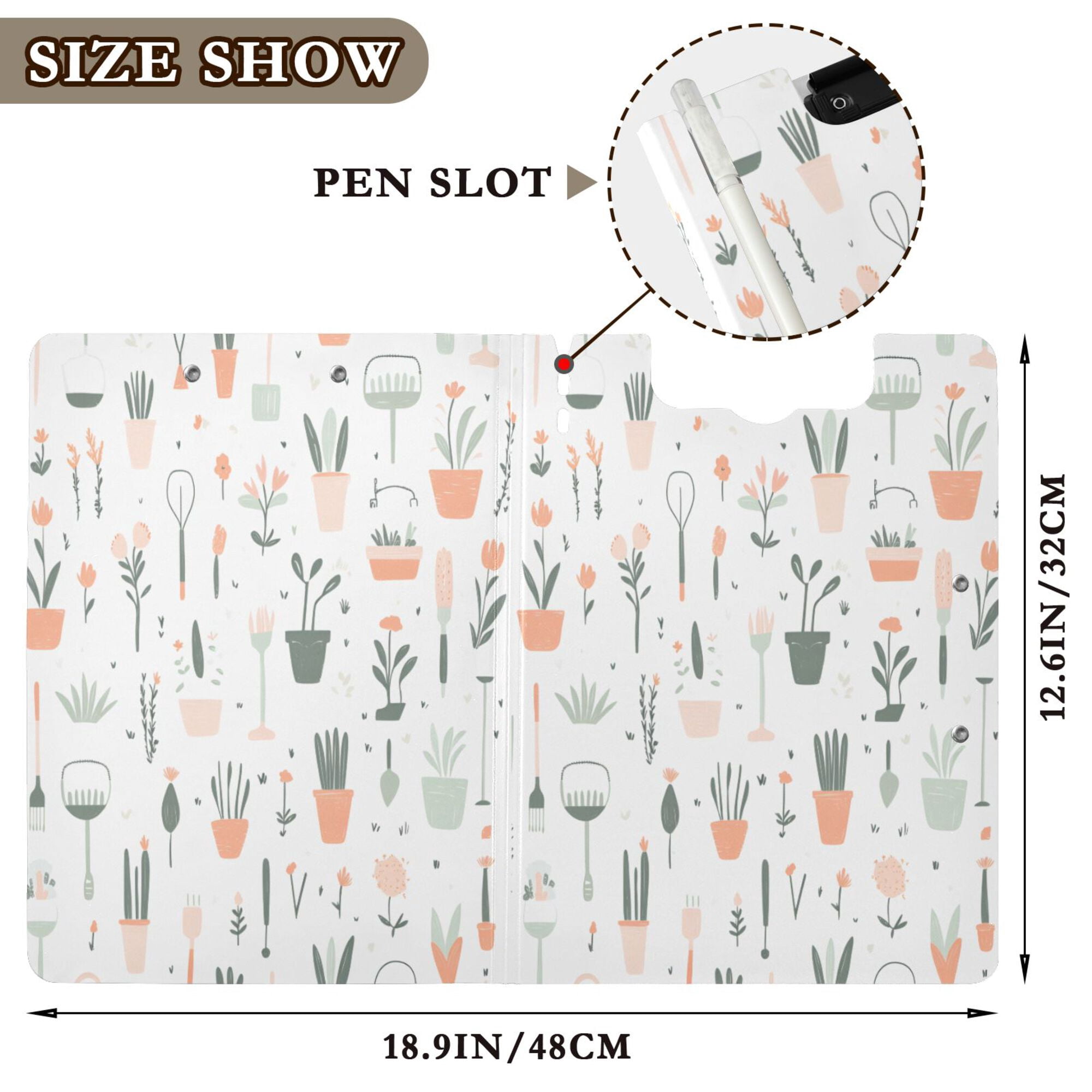FORMRS A4 Clipboard Folder with Pen Holder Horizontal Foldable School Office Binder, Green Garden Pattern