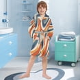 thumbnail image 5 of FORMRS Niños Bathrobe Unisex Hooded Robe Soft Plush Pajamas Sleepwear, Size 7-9T, Beige Abstract Wavy, 5 of 7