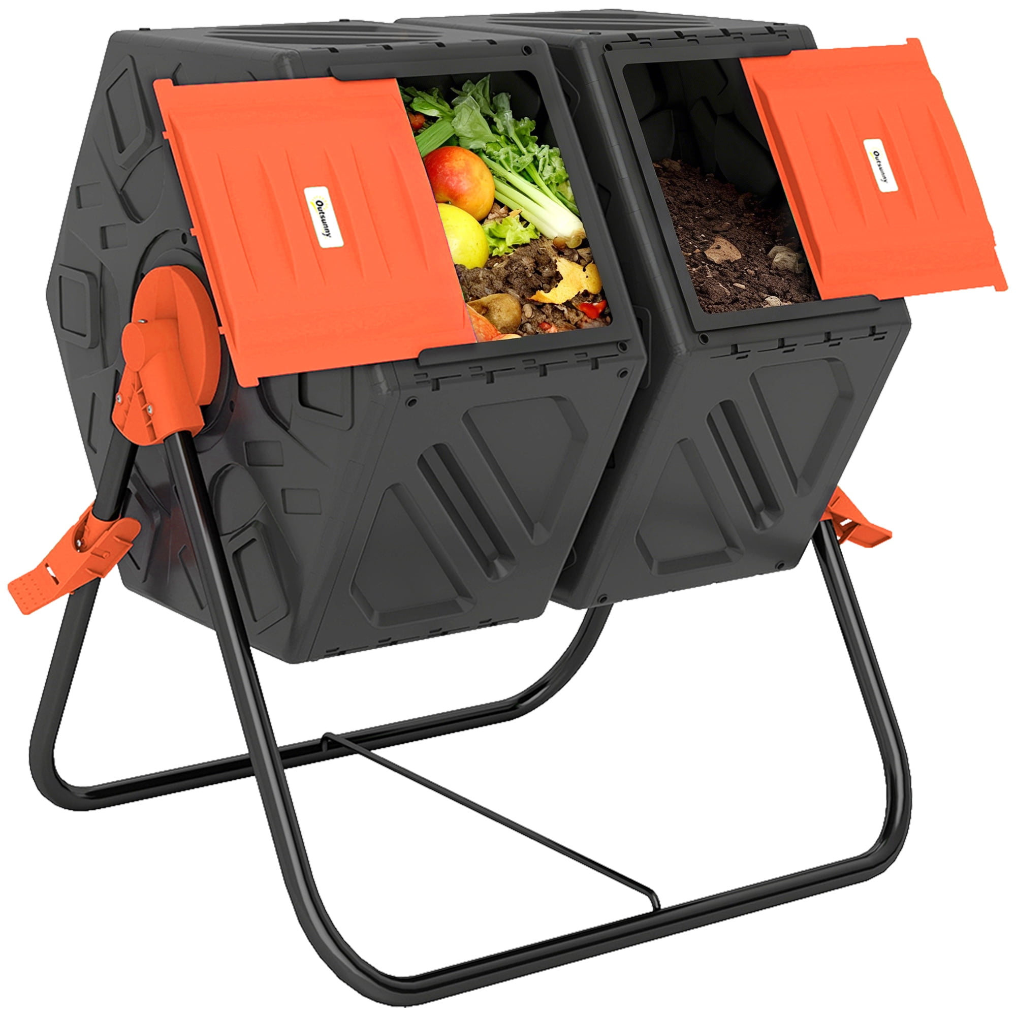 Outsunny 34.5 Gallon Composter, Dual Chamber Compost Bin, Orange ...