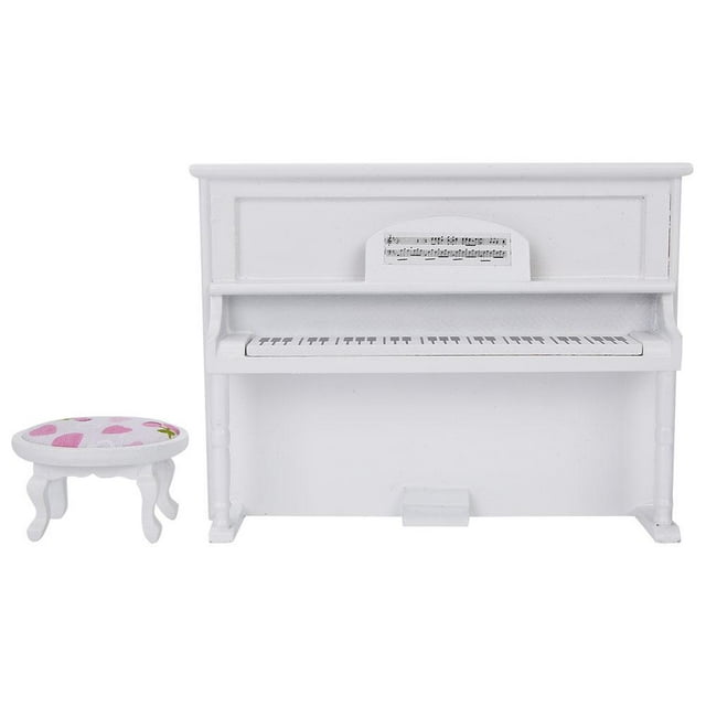 Domqga Accessoires de Maison de Poupée, Mini Piano Vertical de Maison de Poupée, Accessoires de Maison de Poupée 1:12 Mini Modèle de Piano Vertical avec Tabouret Mobilier de Simulation