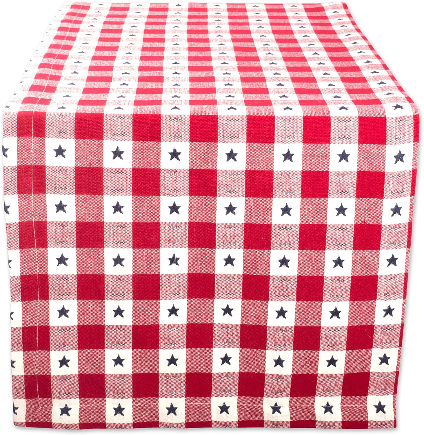 Summer BBQ and Outdoor Picnics -14x108 Red White and Blue Star Check DII Cotton Table Runner for Independence Day July 4th Party