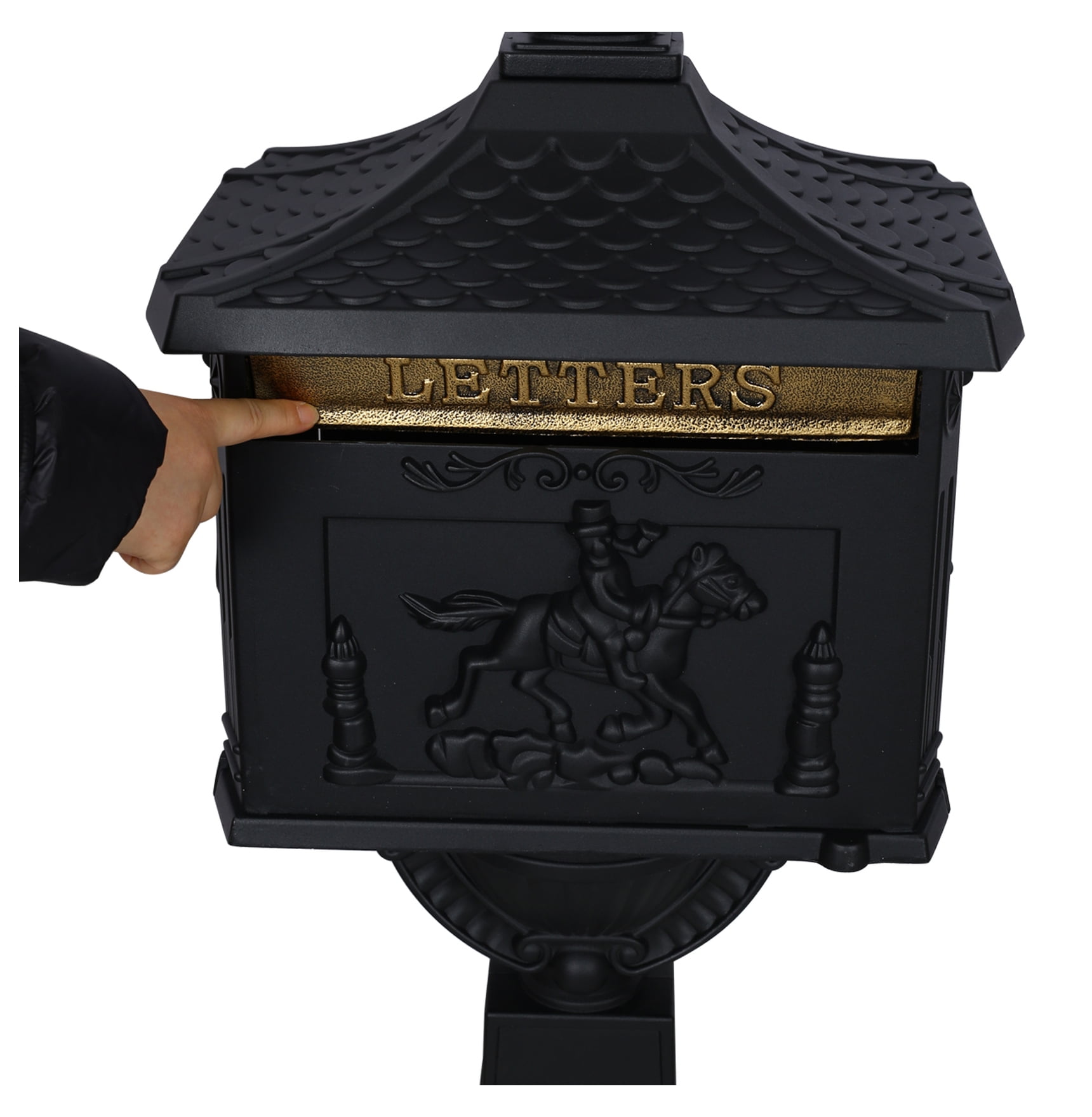 Cast Aluminum Mailbox, Black - Locking Post Box, Heavy Duty Postal Mail Box for Outdoor Use