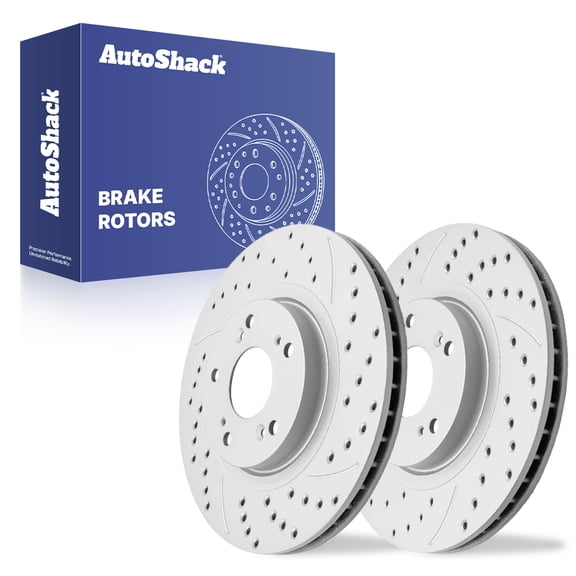 AutoShack Front Brake Rotors for Honda, Civic 2006-2015 CR-V 2005-2006, FWD 4WD L4 2.0L 2.4L - Coated Drilled & Slotted - Silver Matte Finish - TurboGuard - 11.8" (299.8 mm), 5-Lug