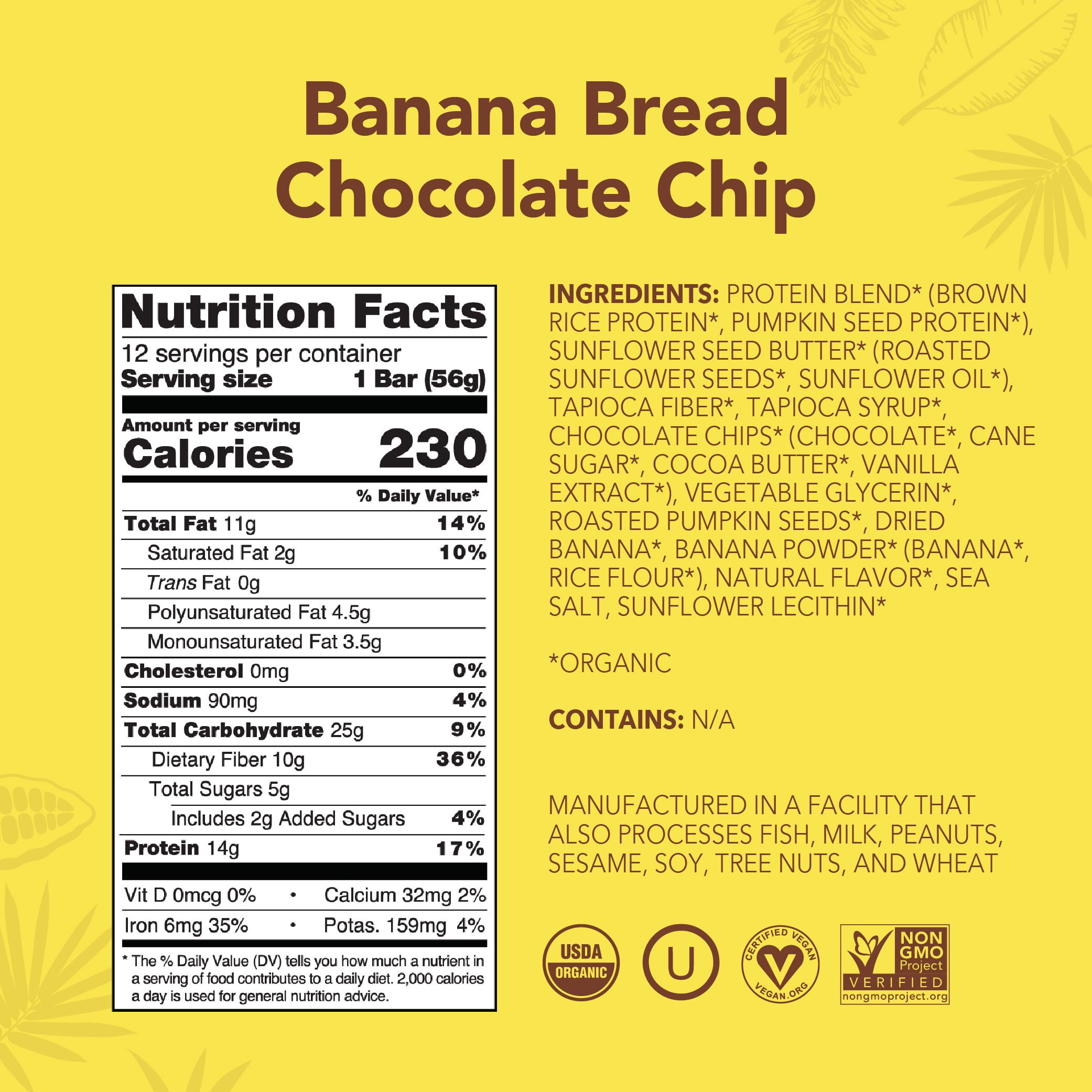 ALOHA, Plant Based Protein Bars, Banana Bread Chocolate Chip (Pack of 12)