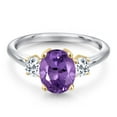 thumbnail image 3 of Gem Stone King 925 Silver and 10K Yellow Gold Purple Amethyst and White Topaz Engagement Ring for Women | 2.26 Cttw | Oval 9X7MM | Gemstone February Birthstone | Size 5, 3 of 6