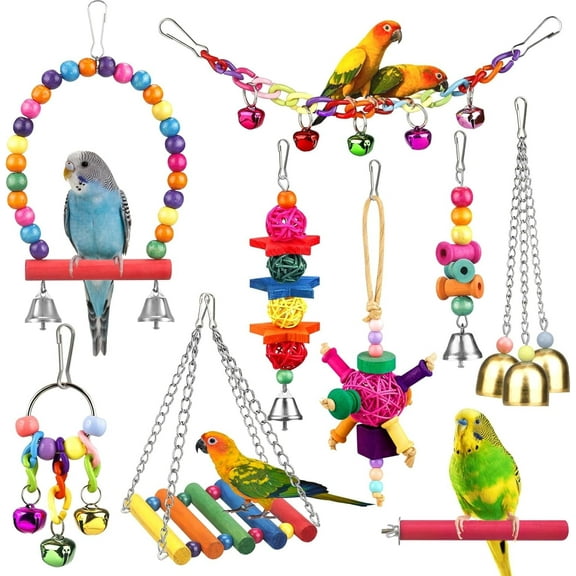 Emapoy 9 Pack Bird Toys, Parakeet Cage Accessories Hanging Toys for Parrot Cockatiel Lovebirds