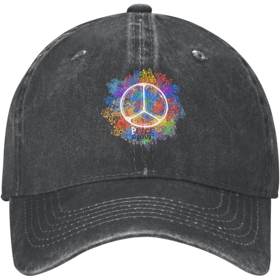Hippie Symbol Peace Distressed Adjustable Washed Denim Mens Dad Trucker Hat Baseball Ball Cap for Men
