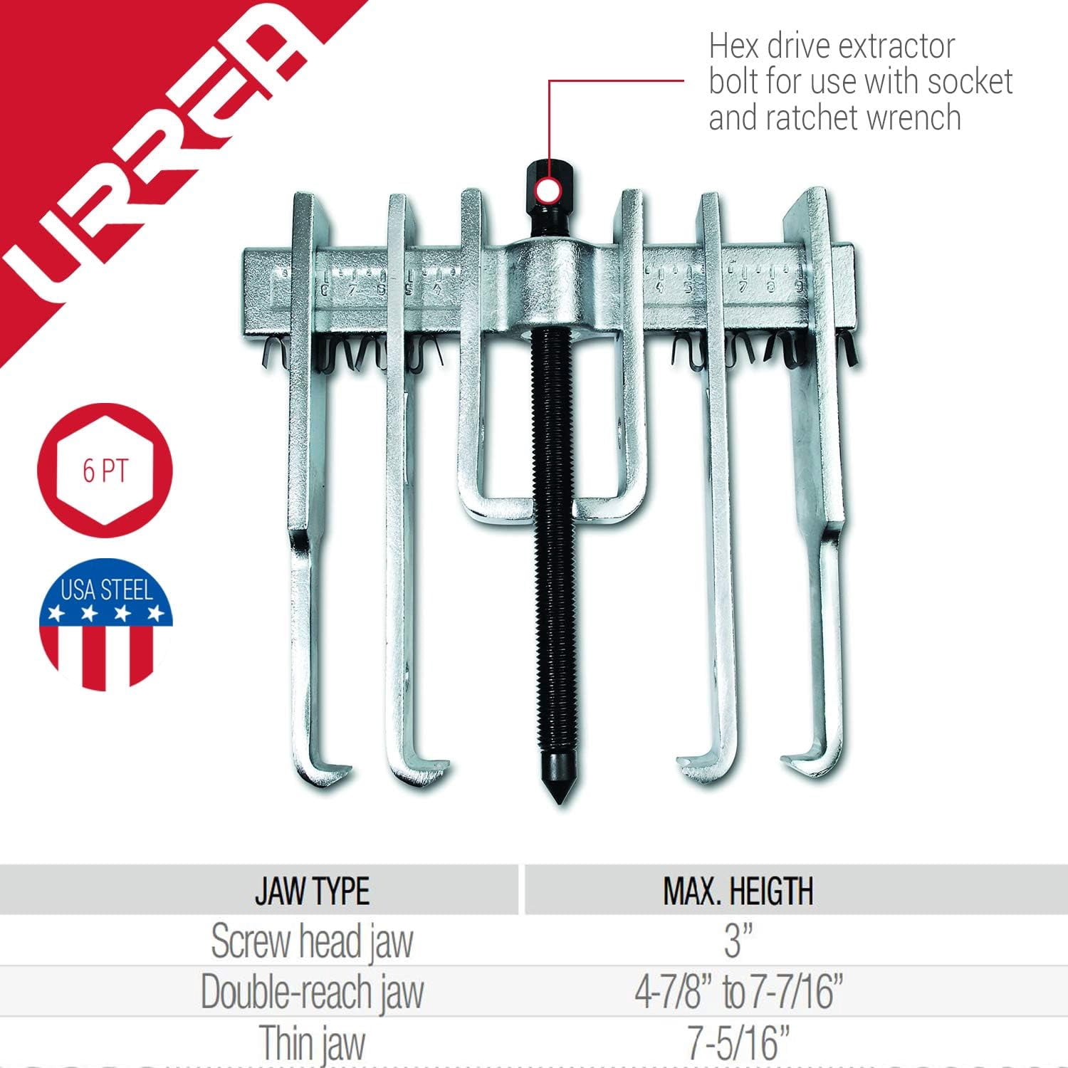 URREA 10-Ton straight jaw puller, 13 pieces