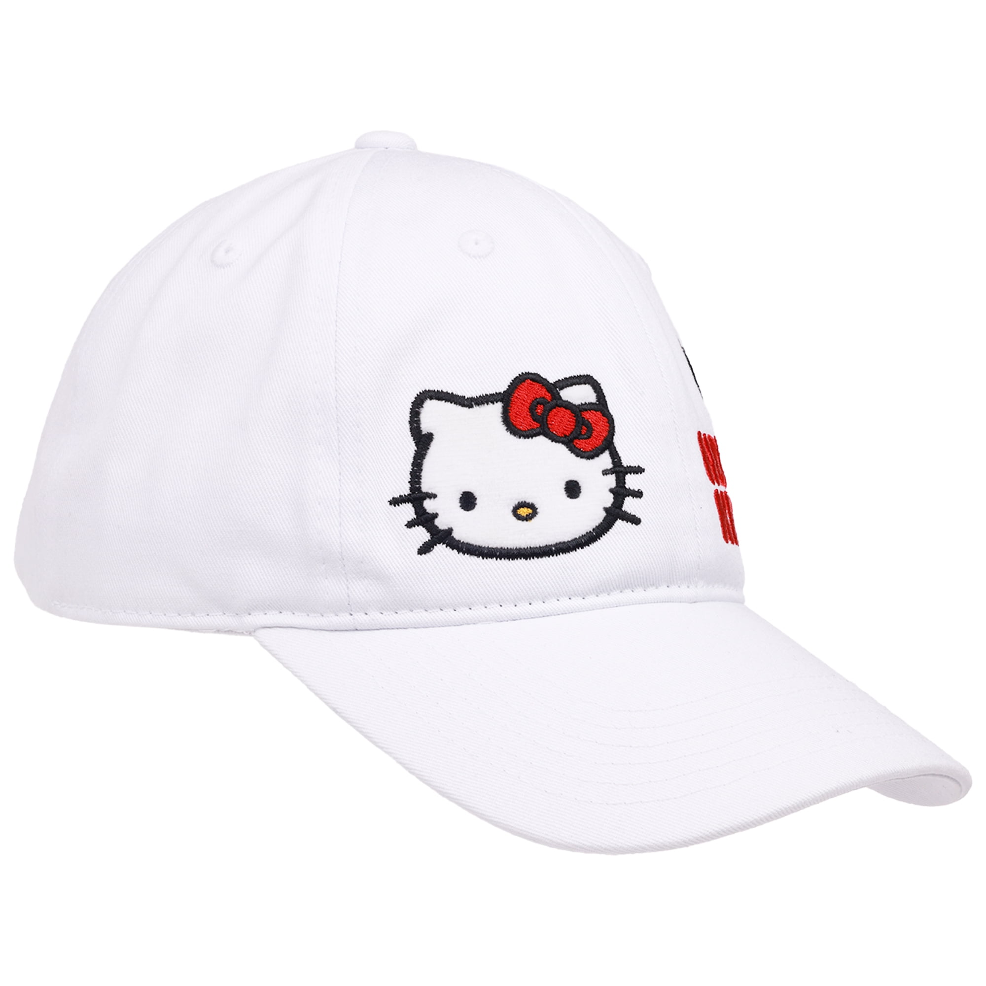 Hello Kitty Baseball Cap, Women's Dad Hat with Flat Brim and Faux Fur Patch, White, One Size