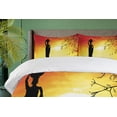 thumbnail image 4 of Ambesonne Local Duvet Cover Sets, Lady in Sunset Savannah Art, 2-King, Orange Black, 4 of 7