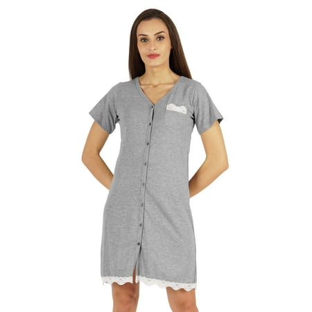 

Inkmeso Solid Button Down Nightgown Sleepwear For Womens V- Neck Nightshirt Sleepdress