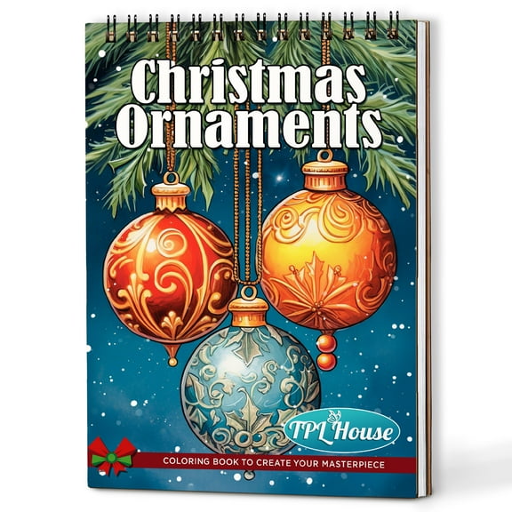 Netecom Christmas Ornaments Coloring Book Spiral Bound for Adults, A5 Wooden Cover, 30 Beautiful Coloring Pages of Christmas Tree Balls for Stress Relief and Relaxation
