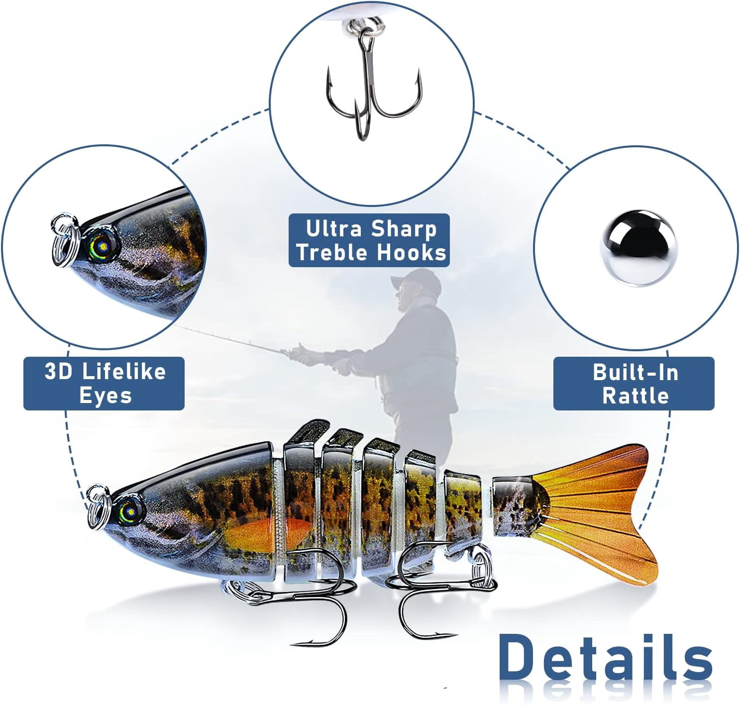 Fishing Lures Multi Jointed Fish Fishing Kits Slow Sinking Lifelike Swimbait Freshwater and Saltwater Crankbaits for Bass Trout Bass Lures