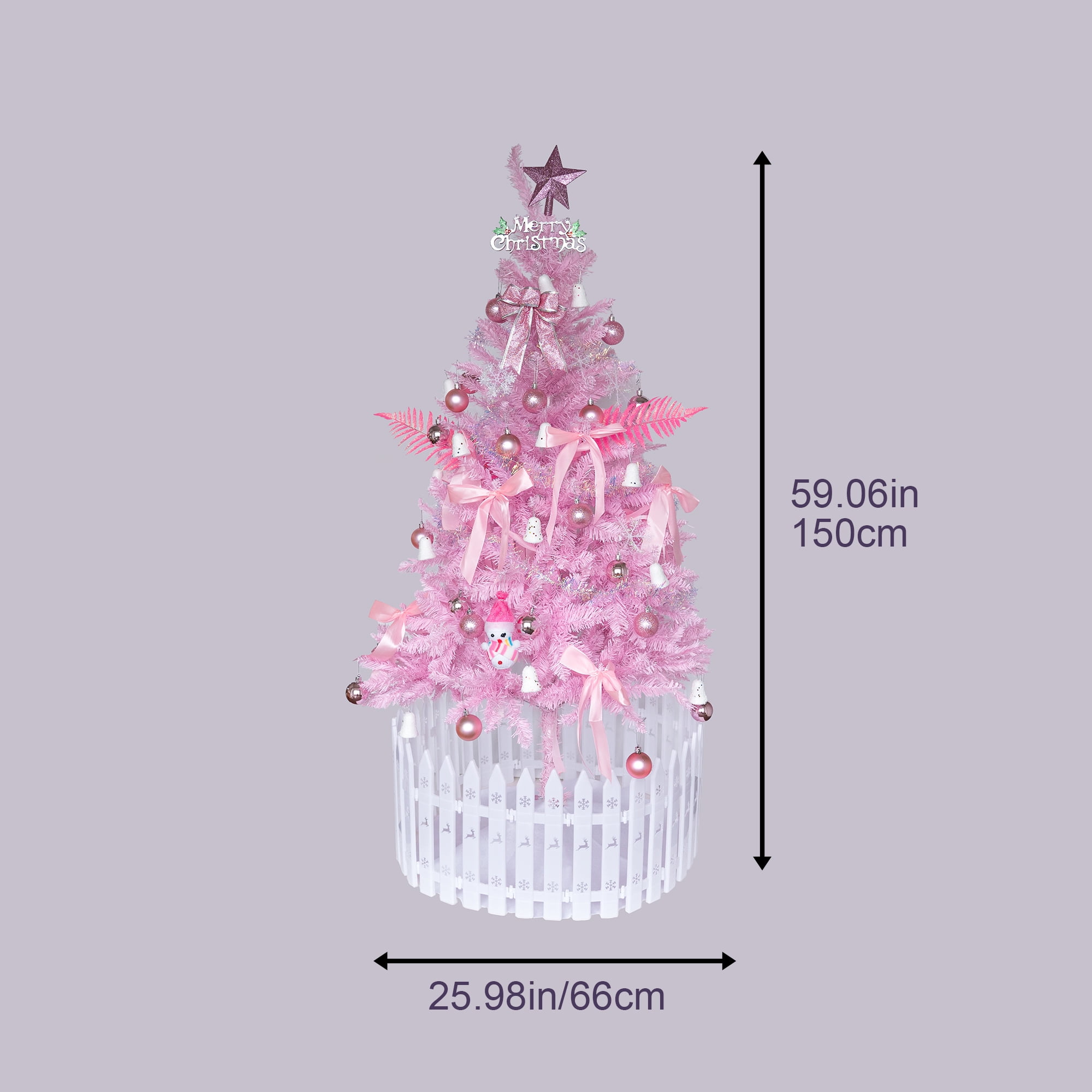 Pink Pencil Christmas Tree 6ft Slim PVC Flame Retardant Metal Base Small Space Holiday Decor