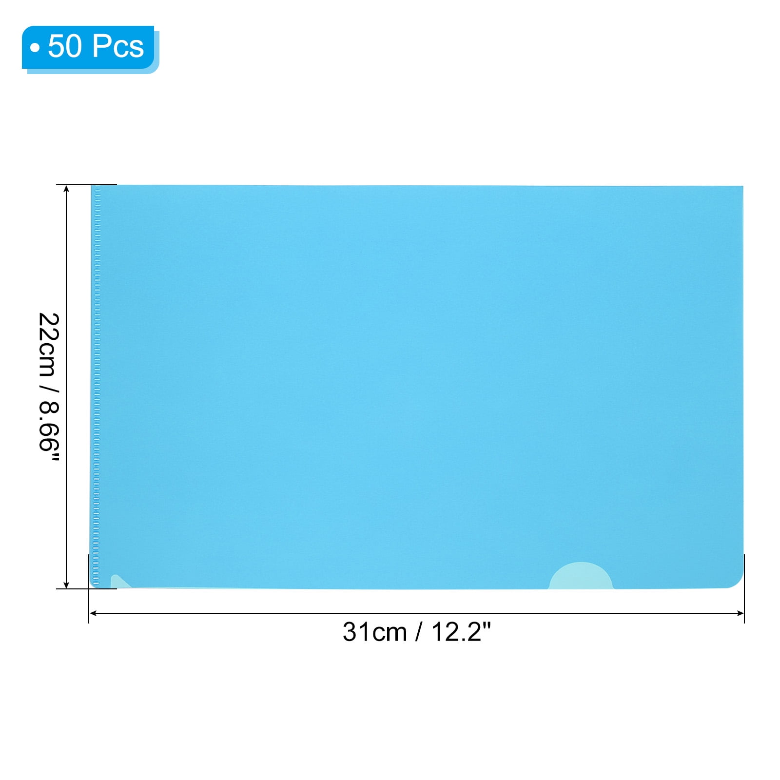 Uxcell L Type Folders 50 Pack A4 Plastic File Project Pockets Clear Paper Document Jacket Sleeves Sky Blue