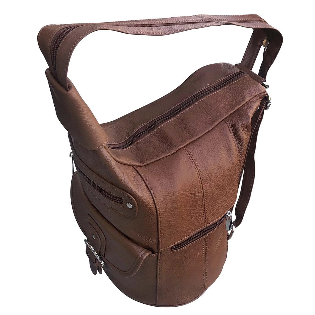 Women's Cowhide Leather Backpack Convertible Sling One Shoulder Large Bag Secure Entry 7 Pocket