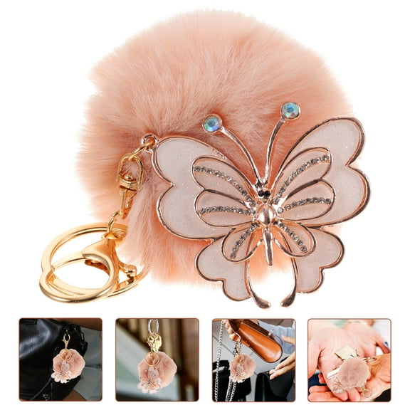 HONMEET Women Keychain Butterfly Keychain 1Pcs 12x4.7in Multi Colored Fuzzy Ball 3.1in Diameter