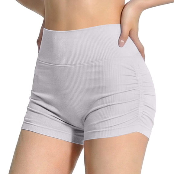 JGGSPWM Womens Workout Seamless Pleated Butt Lifting Shorts High Waisted Tummy Control Gym Yoga Shorts Gray M