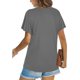 thumbnail image 3 of Camiseta de manga corta para mujer, cuello redondo, parte delantera torcida, ajuste holgado, Color puro, Top informal de verano, 3 of 5