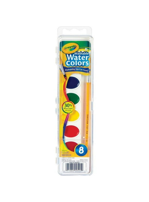 Crayola Washable Watercolor Paint, Square Pan, Assorted 8-Color Set