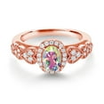 thumbnail image 2 of Gem Stone King 18K Rose Gold Plated Silver Mercury Mist Mystic Topaz and White Moissanite Engagement Ring for Women | 1.18 Cttw | Oval 7X5MM | Gemstone November Birthstone | Size 6, 2 of 3