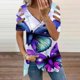 thumbnail image 2 of Elegante blusa estampada con cuello en V para mujer, camiseta suelta de manga corta con cremallera OAVQHLG3B Store  lin121212, 2 of 4