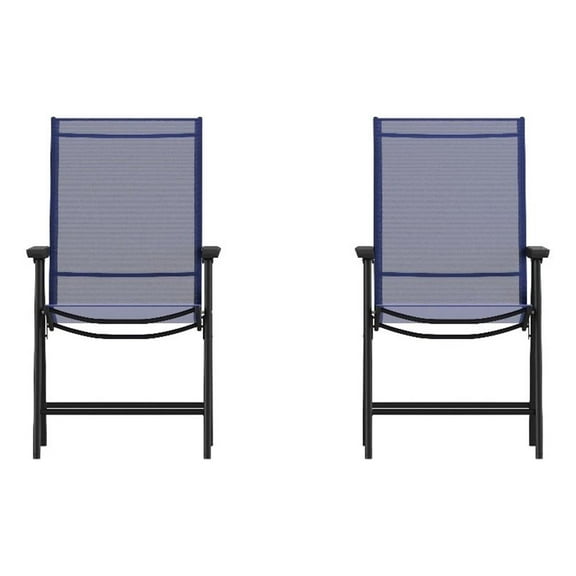 Bowery Hill Metal Folding Patio Sling Chair in Navy (Set of2)