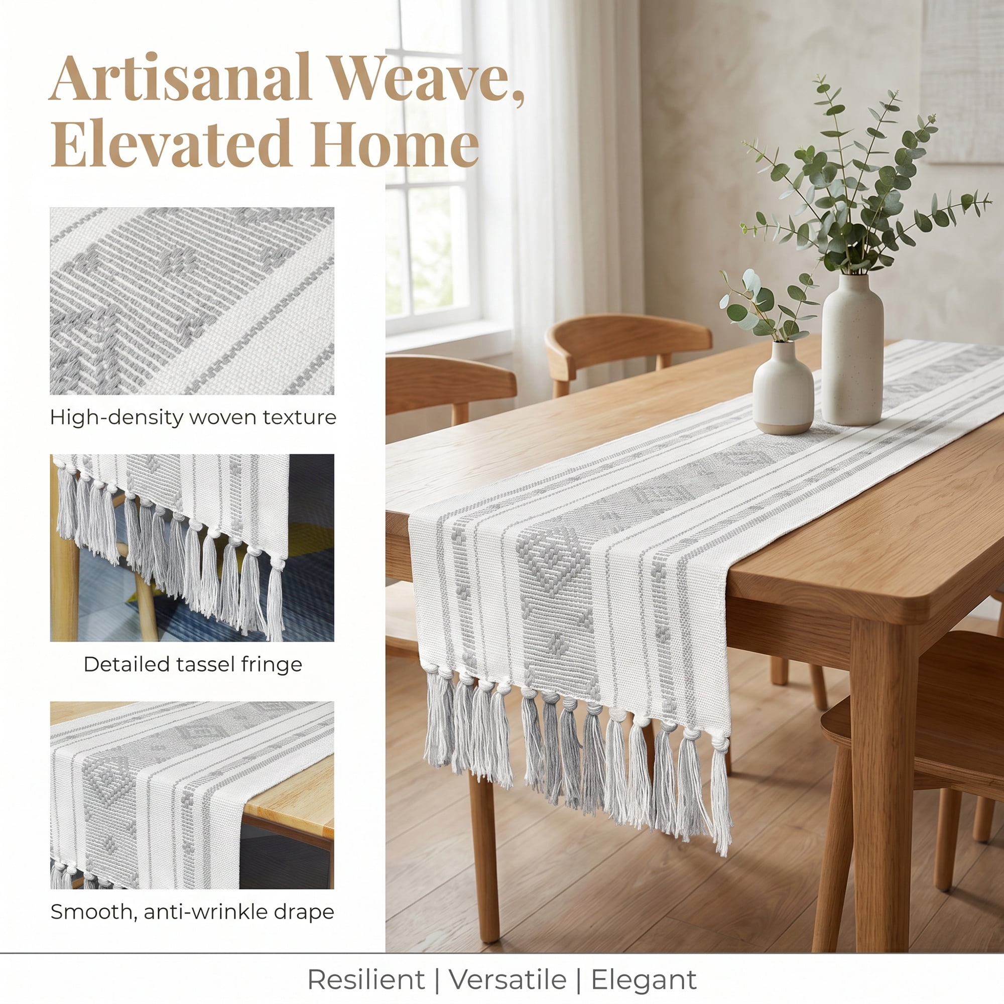 Unique Bargains Decorative Durable Washable Cotton Kitchen Runner Light Gray 13.8" x 70.9"