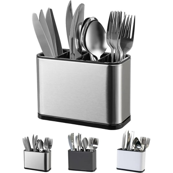 Silverware Organizer,Kitchen Utensil Holder For Counter,Stainless Steel Caddy,4 Compartments Organizer,Capacity Flatware Spoon Fork Tool Cutlery Holder(Silvery)